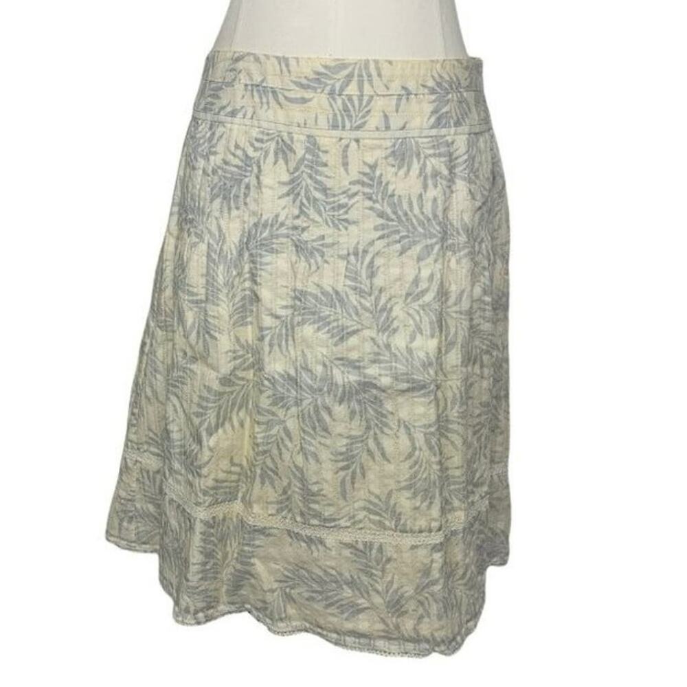 Ann Taylor skirt 6 Zip side palm leaf print grey cream white lined 100% cotton